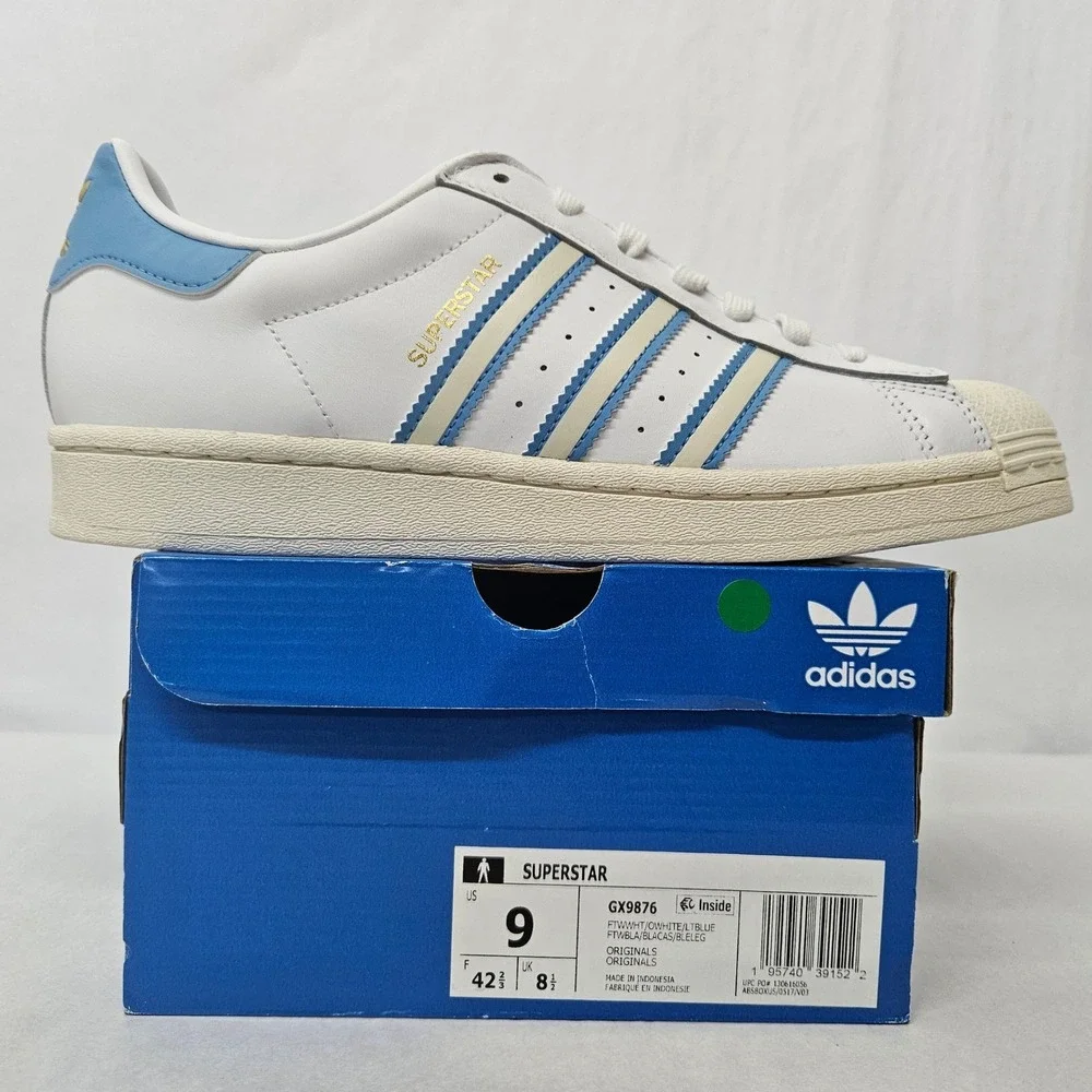 Adidas Superstar Casual Sneakers GX9876 White Light Blue Men's Size‎ 9